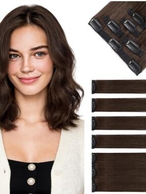 7 Clip In Short Hair 10" Human Hair Extensions 36g 5PCS  #02 Chocolate Brown